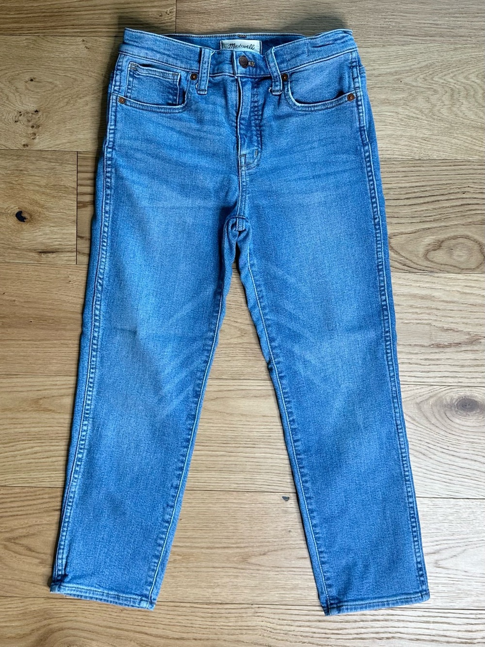 Madewell Women Jeans Stovepipe 25P Medium Wash Straight Leg Stretch High Rise